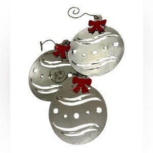 Silver Metal Ornaments with Red Bows